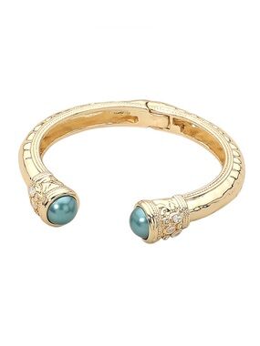 Gold and Teal Pearl OpenCuff Bracelet Hinged Closure